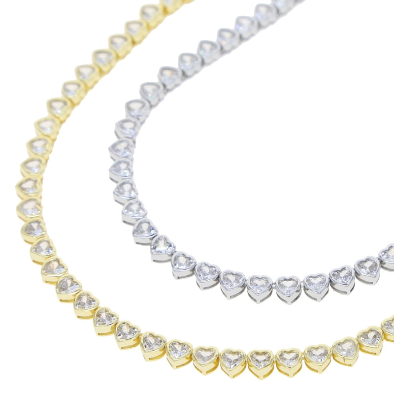 Heart Shaped Bezel Tennis  Necklace