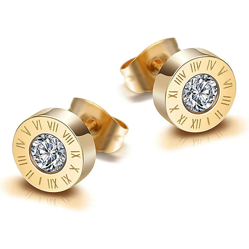 Roman Numeral Crystal Stud Earrings