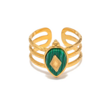 Load image into Gallery viewer, Stainless Steel Natural Stone Green Turquoise Malachite Ring
