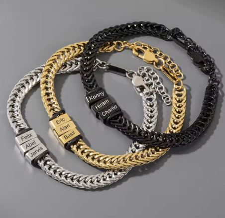 Classic Cuban Engraved Men's Bracelet