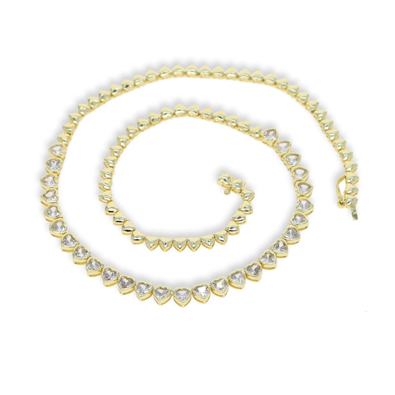 Heart Shaped Bezel Tennis  Necklace