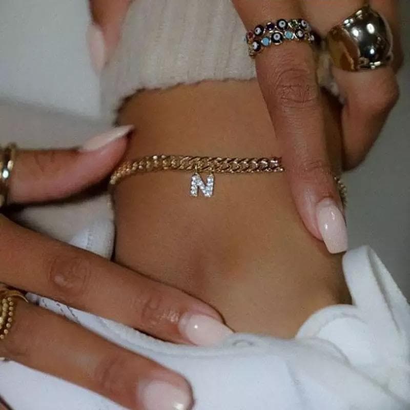 Cuban Link Crystal Initial Anklet