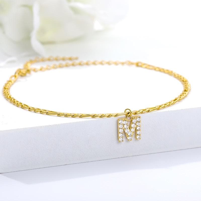Cuban Link Crystal Initial Anklet