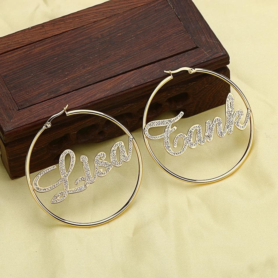 Crystal Name Hoop Earrings