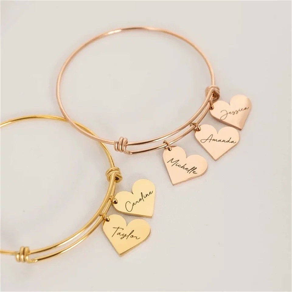 Engraved Heart Adjustable Bangle