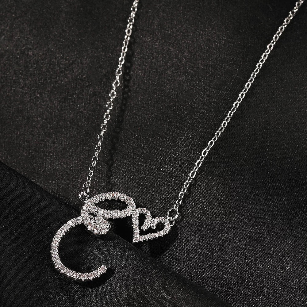 Cursive Initial Heart Necklace