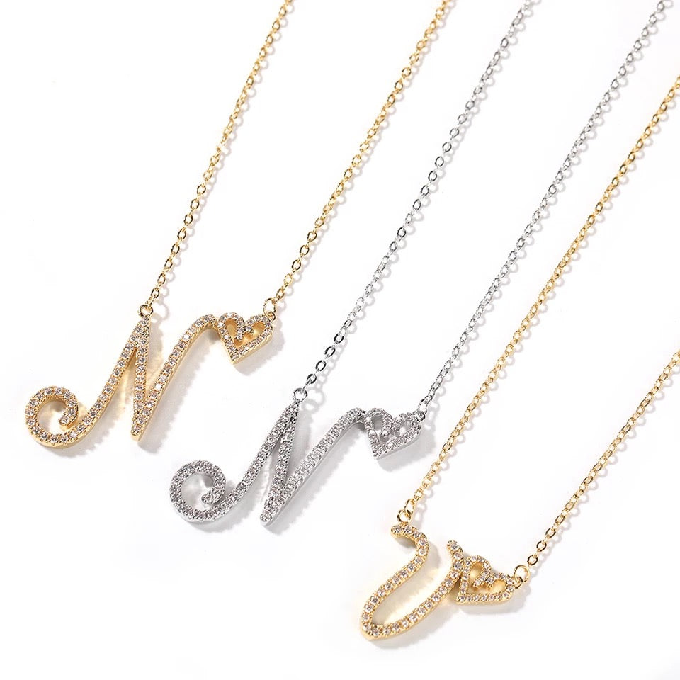 Cursive Initial Heart Necklace