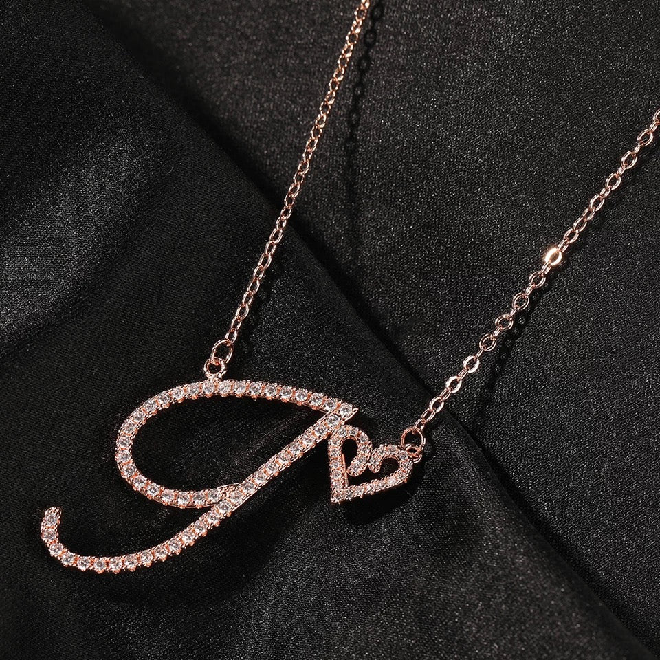 Cursive Initial Heart Necklace