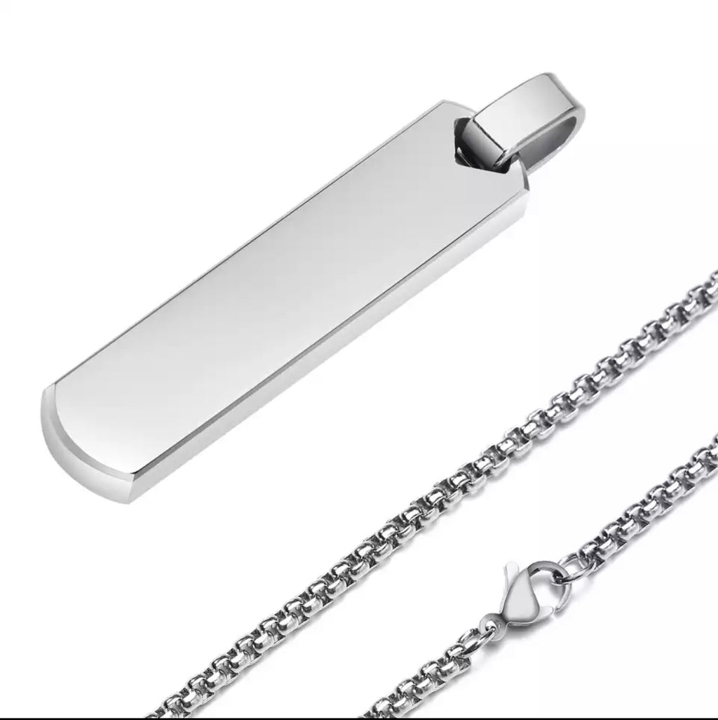 Engraved Vertical Bar Necklace for Men