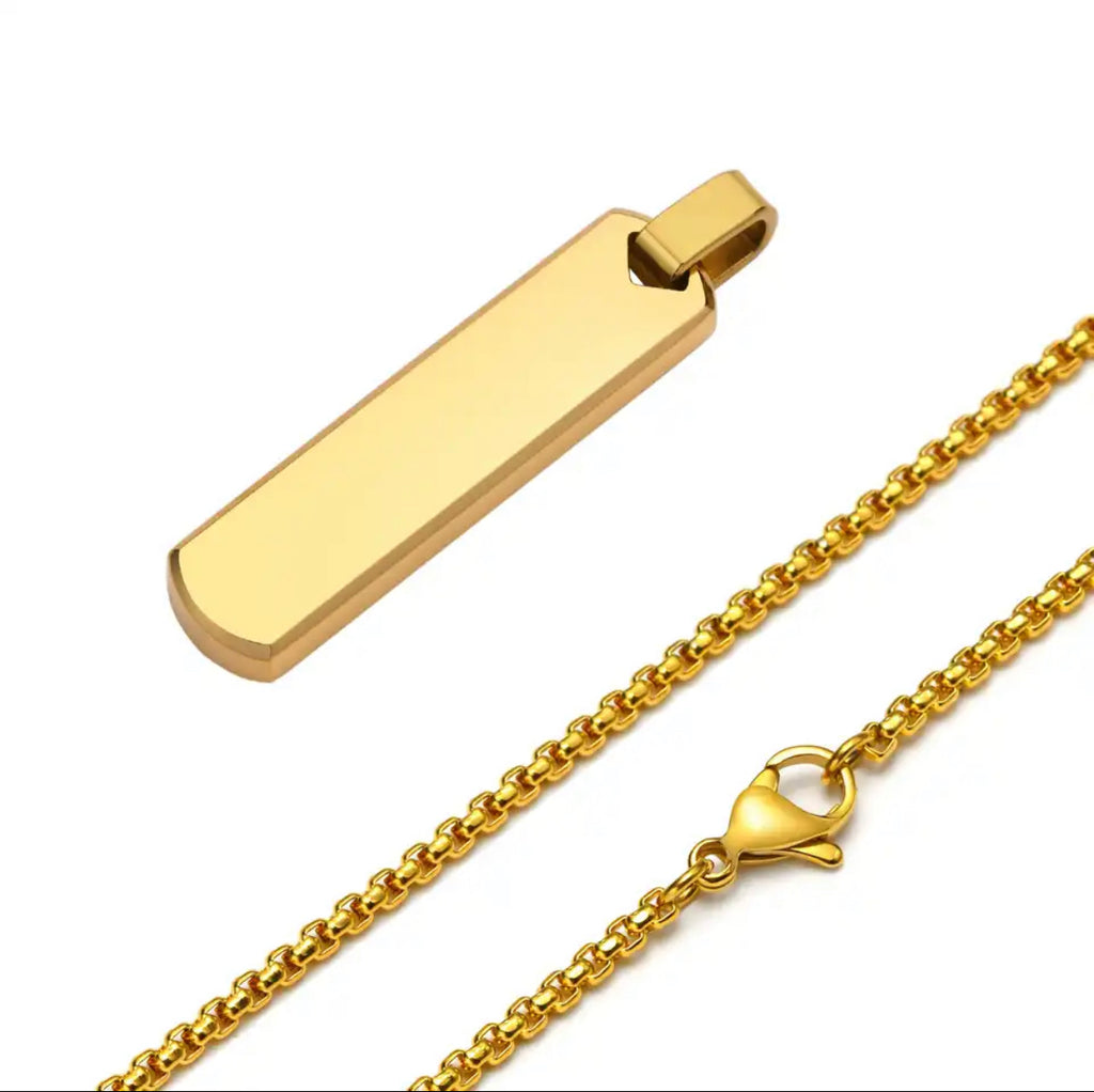 Engraved Vertical Bar Necklace for Men