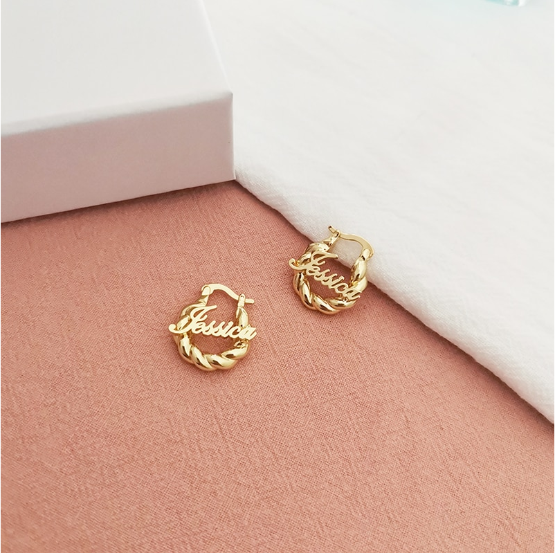 Girl's Twisted Hoop Name Earrings