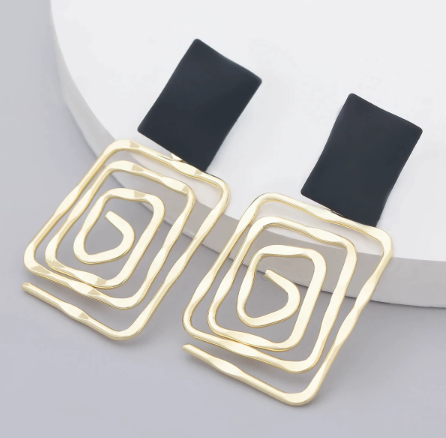 Geometric Black and Gold Earrings