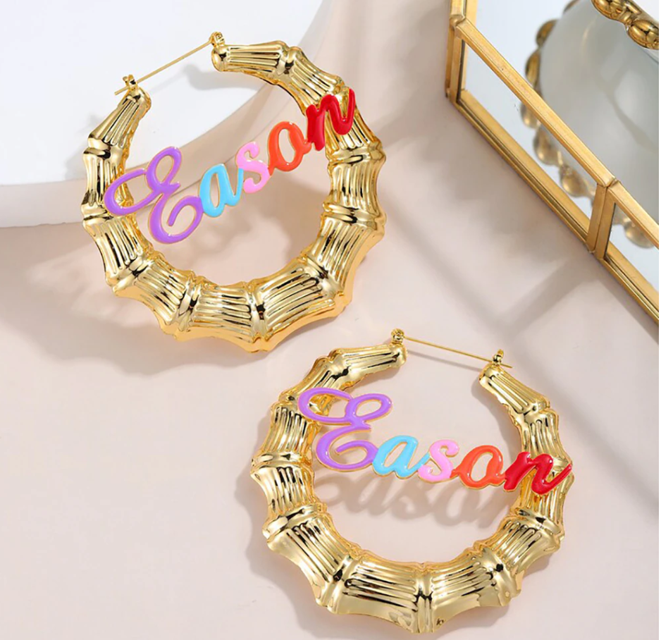 Girl's Colorful Bamboo Name Earrings