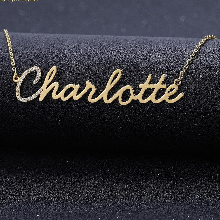 Name Necklace with Swarovski Crystal | Swarovski Crystal Necklace | Crystal Necklace