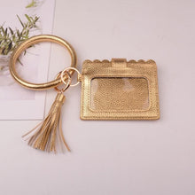 Load image into Gallery viewer, WristletRing-Circle-Bangle-wristlet-Women-Wristlet-Bangle-KeyRing-tassle-key-chain-leather-wallet-leather-ID-holder-Keychain-Bracelet-key-holder-Jewelry-ID-case-gifts-her-Doormoon-Tassel-Key-Chain
