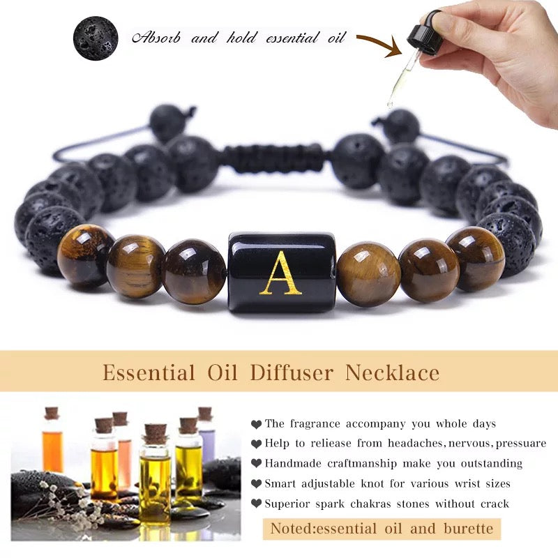 Tiger Eye Initial Stone Bracelet