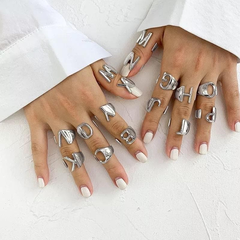 Bold Initial Open Adjustable Ring