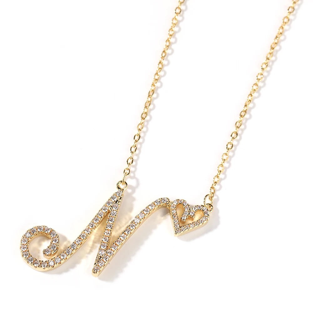 Cursive Initial Heart Necklace