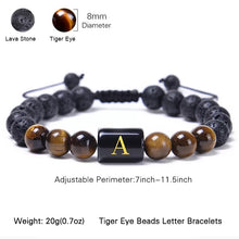 Load image into Gallery viewer, Tiger Eye Initial Stone Bracelet
