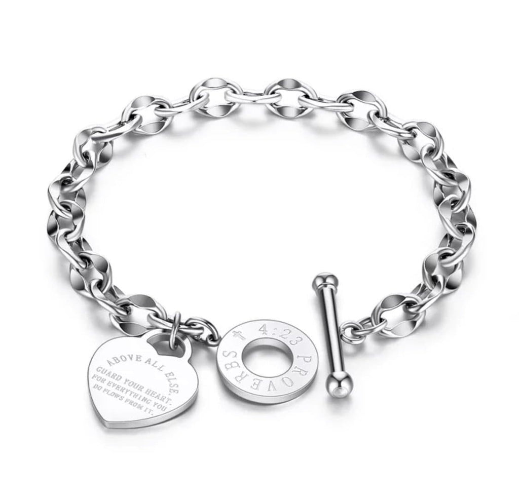 Proverbs 4:23 Heart Charm Link Necklace Bracelet