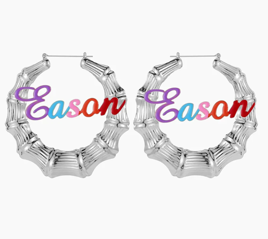 Girl's Colorful Bamboo Name Earrings